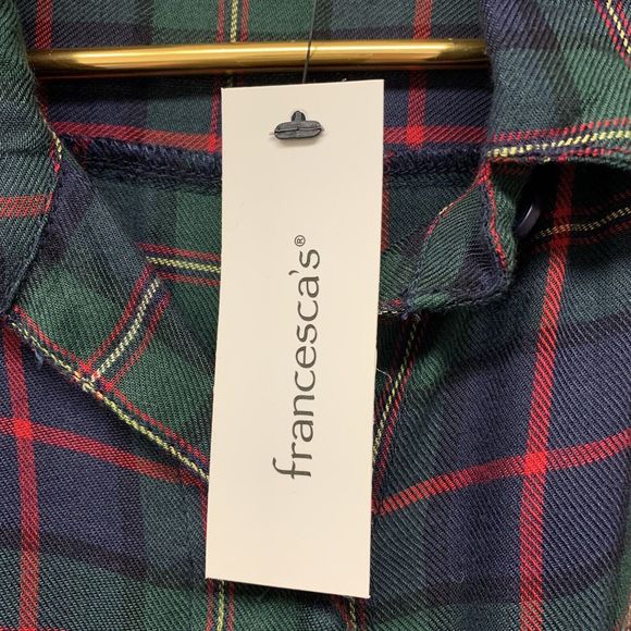 Harper Heritage Francesca's Plaid Button Down Shirt Size Small Green‎ Navy NWT - Picture 5 of 8